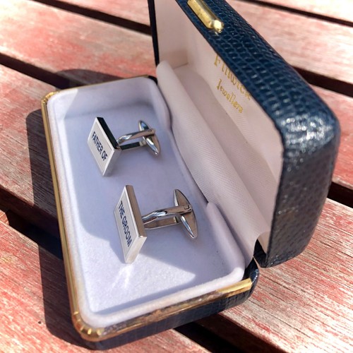 Father of the Groom Mens Stainless Steel Silver Bullet Back Wedding Cufflinks - Picture 3 of 9