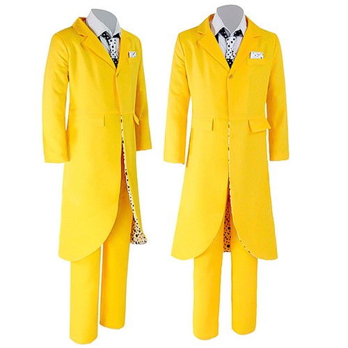 The Mask Jim Carrey Costume Cosplay Mask Hat Men's Yellow Suits Uniforms Party - Picture 17 of 26