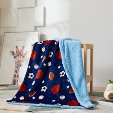 Printed Baby Kids Soft Warm Flannel Fleece Kiddie Throw Sherpa Blanket, Balls