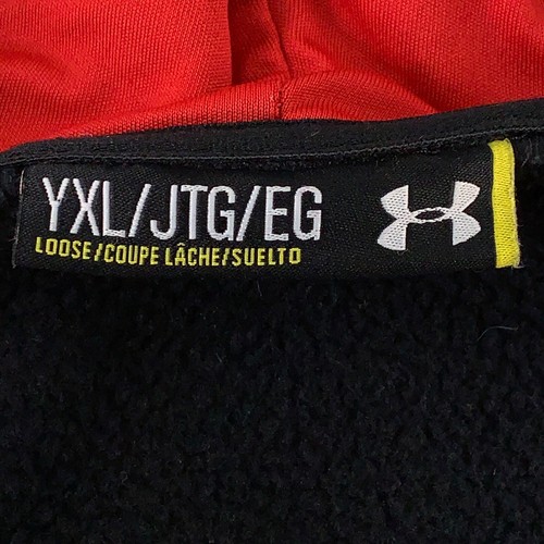 Under Armour Youth Size XL Loose Black Fleece Red Logo Pocketed Full Zip Hoodie - Picture 2 of 6