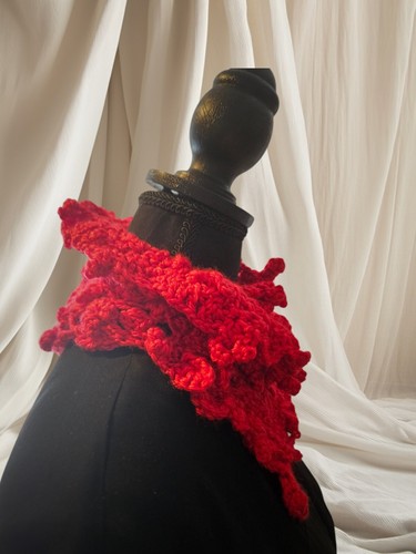 Collo grosso fatto a mano, sciarpa rossa, abbigliamento collo stile freeform - Foto 10 di 12