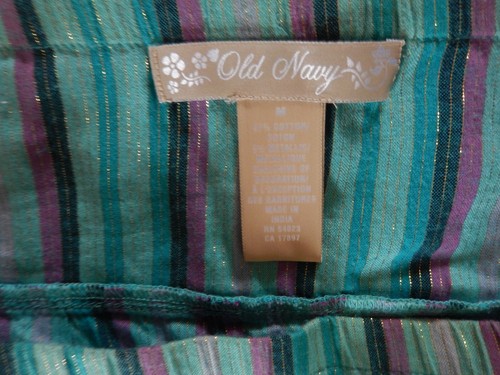 VTG OLD NAVY SHORT SUMMER SKIRT METALLIC STRIPES SIZE MEDIUM TURQUOISE PURPLE - Picture 3 of 9