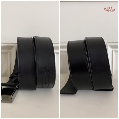 Authentic Gucci Black Calfskin Leather Silver Square w/ Logo Buckle Belt 85/34 - Picture 9 of 14