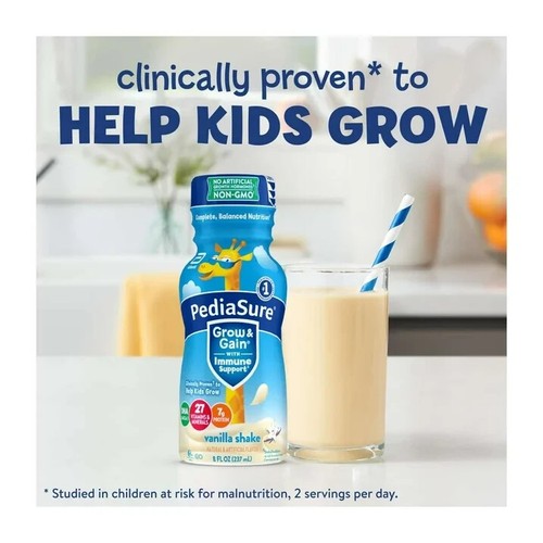 PediaSure Grow & Gain With Immune Support, Vanilla, 8-fl-oz Bottle, 6 Shakes - Picture 2 of 7