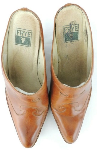 Frye Phoenix Damen-Pantolette geöltes hellbraunes Leder Größe 6 M Westernnähte - Bild 6 von 12