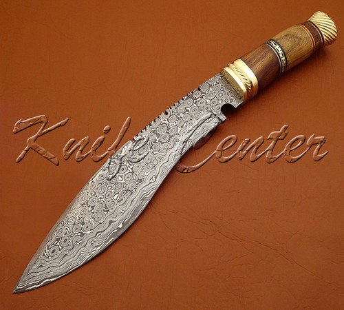 HERMOSO CUCHILLO DE CAZA KUKRI BOWIE HECHO A MANO ACERO DAMASCO HECHO A MANO - Imagen 5 de 10