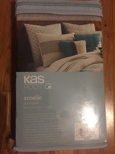 One Kas Room Annelie European Euro Sham Cotton/Linen Diamond Shape Pattern - Picture 2 of 3