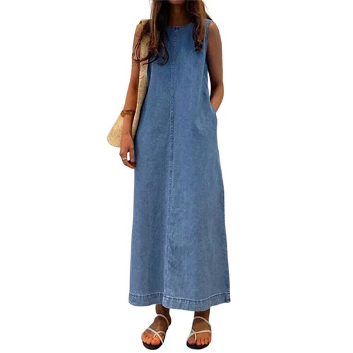 Übergröße Damen Jeanskleid Trägerkleid Denim Sommerkleid Ärmellos Partykleid DE` - Bild 6 von 24