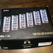 LEMONSODA Premium Highball Glass Set - Elegant Tom Collins Glasses Set of 6 15oz