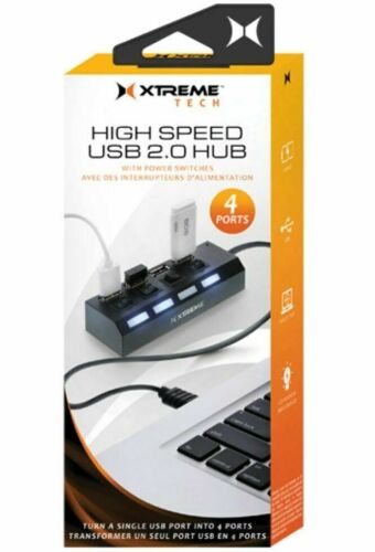 Xtreme Cables 4 Port USB 2.0 Hub w/ LED indicators and Power Switches -Black LED - Picture 2 of 4