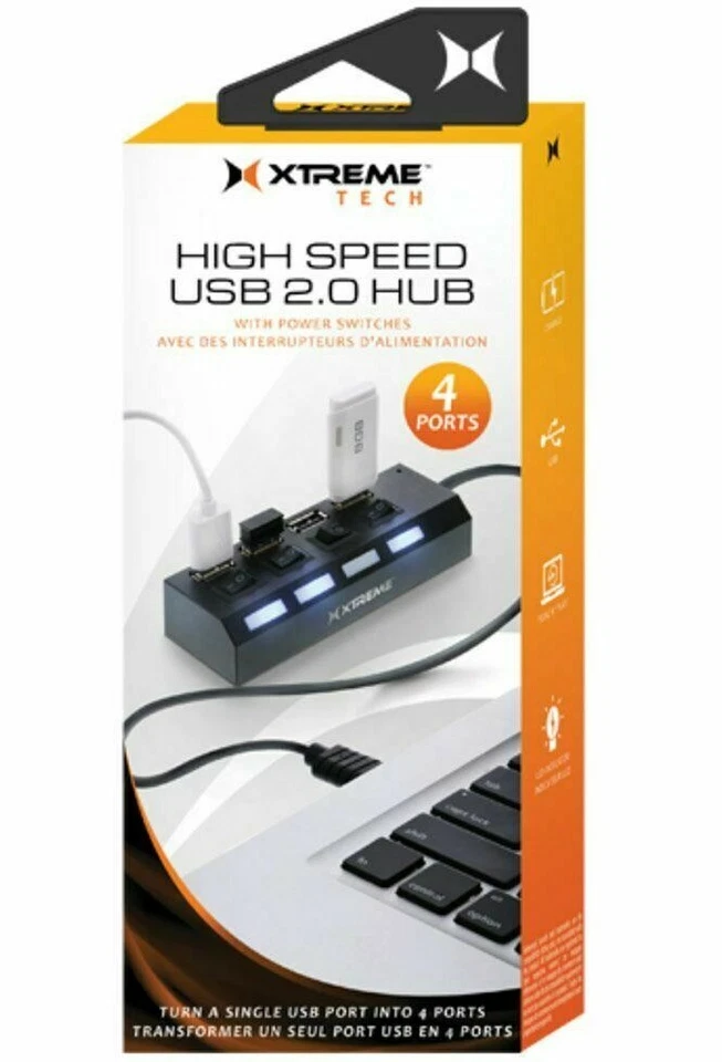 Xtreme Cables 4 Port USB 2.0 Hub w/ LED indicators and Power Switches -Black LED - Image 2 of 4