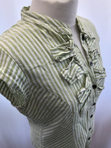 Next Ladies Smart Cotton Blouse Size 12 Cream Green Striped - Picture 3 of 12