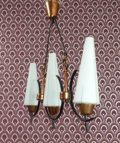 60er Jahre Hängelampe KUPFER 3 flammig space age sputnik mid century vintage 60s - Bild 3 von 9