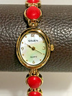 Vintage Gruen Quartz Mother of Pearl Red Scarab Band Ladies Dress Watch Works