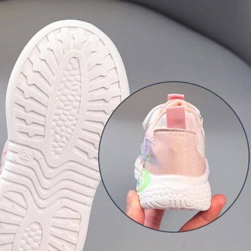 Girls LED Luminous Shoes Sneakers Flashing Frozen Elsa Princess KIDS Light Up CA - Foto 14 di 16