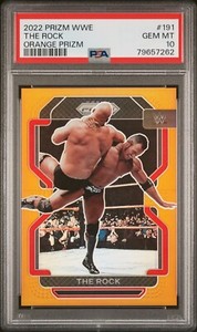 The Rock 2022 Panini Prizm WWE ORANGE Prizm /99 GEM MINT PSA 10