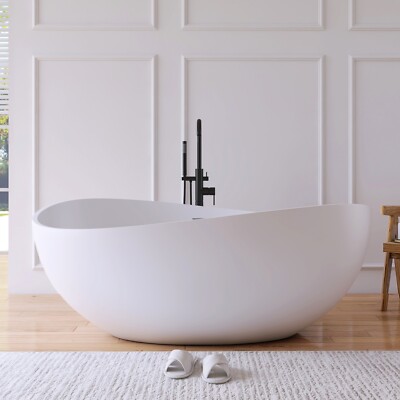 63'' Freestanding Bathtub Stone Resin Solid Surface Soaking Tub Freestanding tub