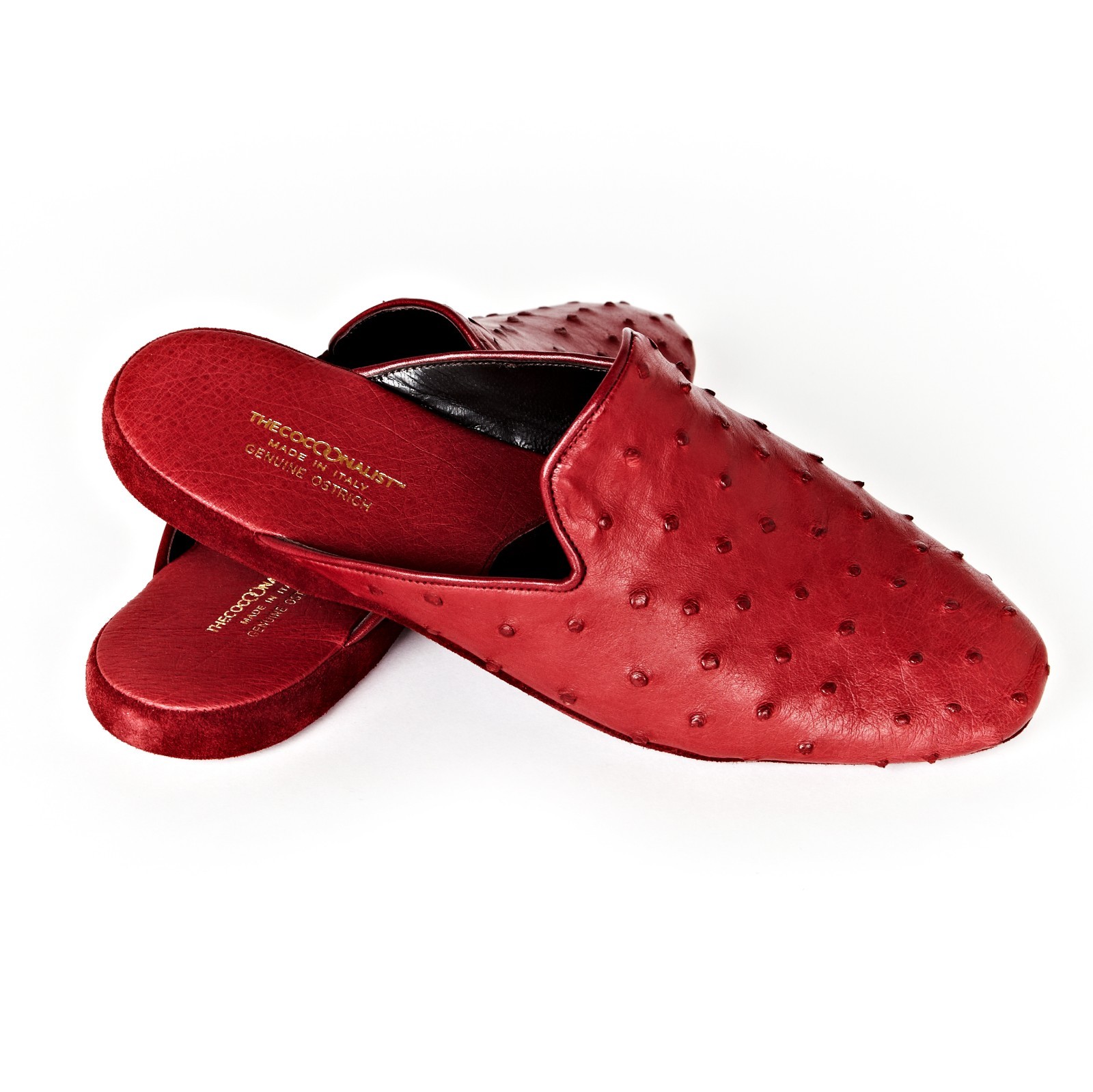 Slippers Mules Bordeaux en cuir d'Autruche - Talla 46 Slippers Mules Bordeaux en cuir d'Autruche - Talla 46
