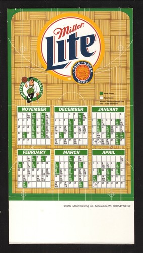 Tienda de mesa Boston Celtics 1999-00 Schedule Miller Lite - Imagen 2 de 2