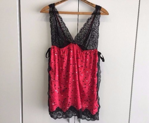 IN BLOOM por Jonquil VDH285R Satén y Encaje Chemise Slip + Tanga, M - Corazones Rojos - Imagen 1 de 12