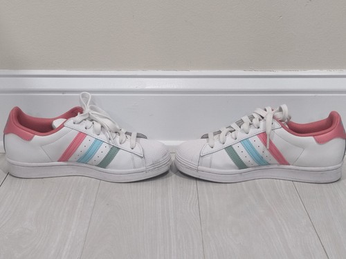 Adidas Kids Superstar JR F0649 Turnschuhe Größe 4,5 (US) weiß rosa grün Schuhe Spitze - Bild 6 von 13