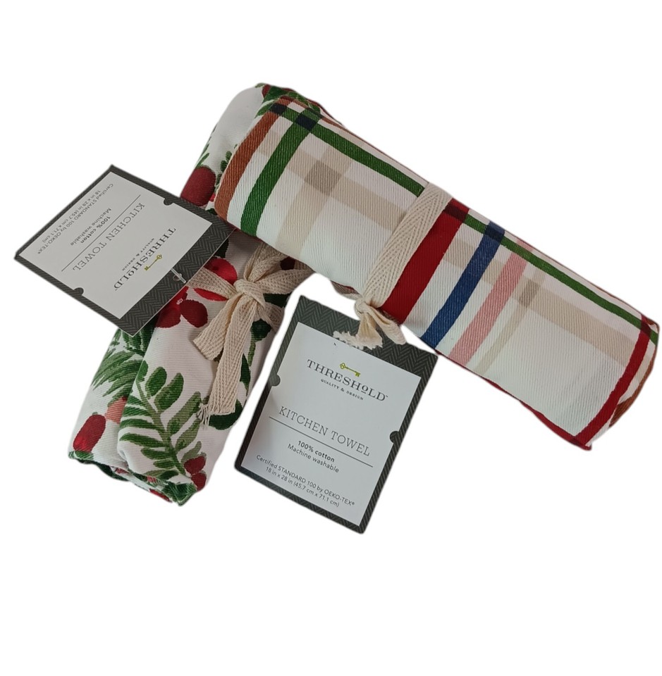 Kitchen Towel Target Threshold Holiday 100 Cotton Set Of Two New W