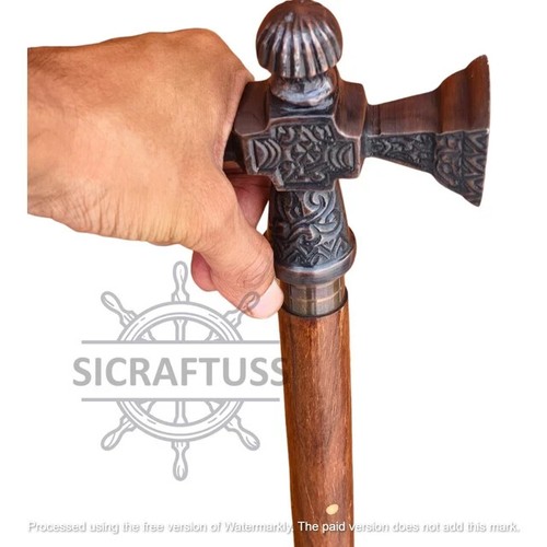 Rare Viking Valhalla Axe Walking Cane Unisex Trekking Wooden Walking Stick Cane - Picture 3 of 6