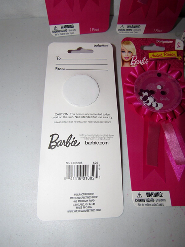 AMERICAN GREETING MATTEL PINK BARBIE CONFETTI FILLED AWARD EVENT RIBBON 6 PC SET - Picture 3 of 4