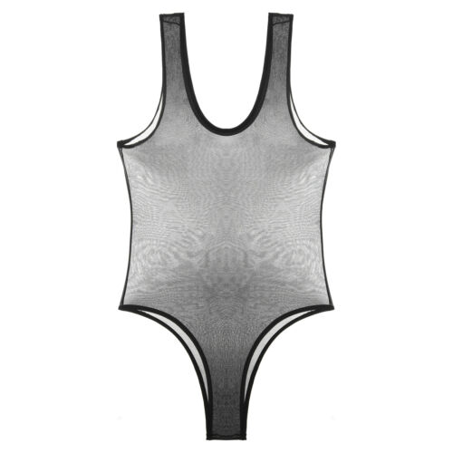 Women One-piece Sheer Bodysuit See-through High Cut Thong Leotard Nightwear - Picture 26 of 37