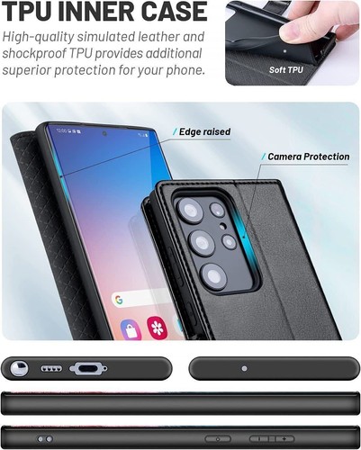 Case for Samsung Galaxy Note 20 10 9 8 3 2 Leather Wallet Flip Phone Stand Cover - Picture 3 of 4