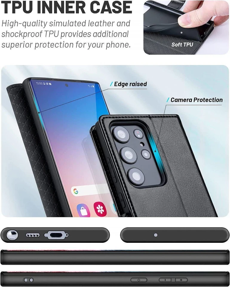 Case for Samsung Galaxy Note 20 10 9 8 3 2 Leather Wallet Flip Phone Stand Cover - Image 3 of 4