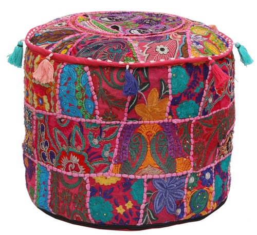 Pink 17" Handmade Stool Ottoman Pouf Cover Seating Moroccan Pouffe Chair Decor - Picture 2 of 6