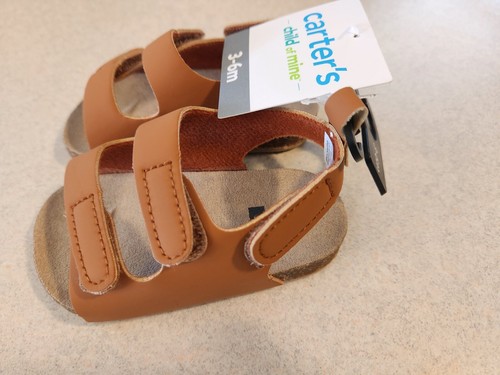 Carter's Child of Mine Boys 3-6 MONTHS Double Strap Sandals Brown Summer #8624