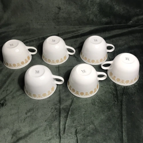 6 Vintage Corelle Livingware by Corning Cups Mugs  Butterfly Gold