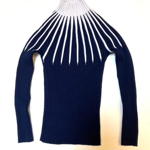 ENC woman’s Sweater. Designer Small. Navy Blue White Mock Turtleneck  Stretchy - Picture 1 of 4