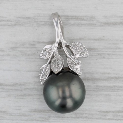 Colgante De Perla Cultivada Negra Con Diamante En Oro Blanco De 14k