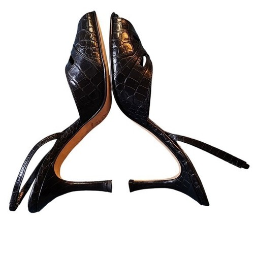 Vintage Isaac Mizrahi Paige coccodrillo pelle nera tacco a spillo taglia 8,5M - Foto 5 di 12