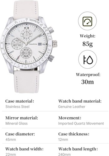 Watch 30M Waterproof Leather Band Analog Quartz Casual Classic Elegant Men White - Picture 6 of 6