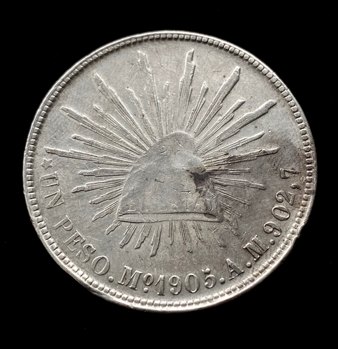 Mexiko 1905 Mo AM Un Peso seltene Semi Key besseres Datum Republik Welt Silbermünze - Bild 1 von 9