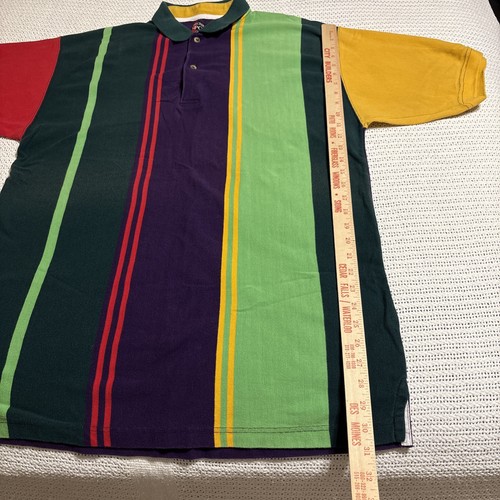 Vintage Bachrach Sport Multicolor Striped Short Sleeve Polo Shirt Men’s Large - Picture 4 of 10