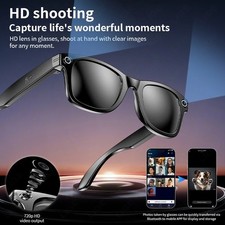 Smart glasses with built-in camera and wireless connectivity for photos, video