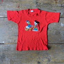 Vintage 1970s 80s Youth Size 6 Walt Disney T Shirt Red As Is Mickey And Donald