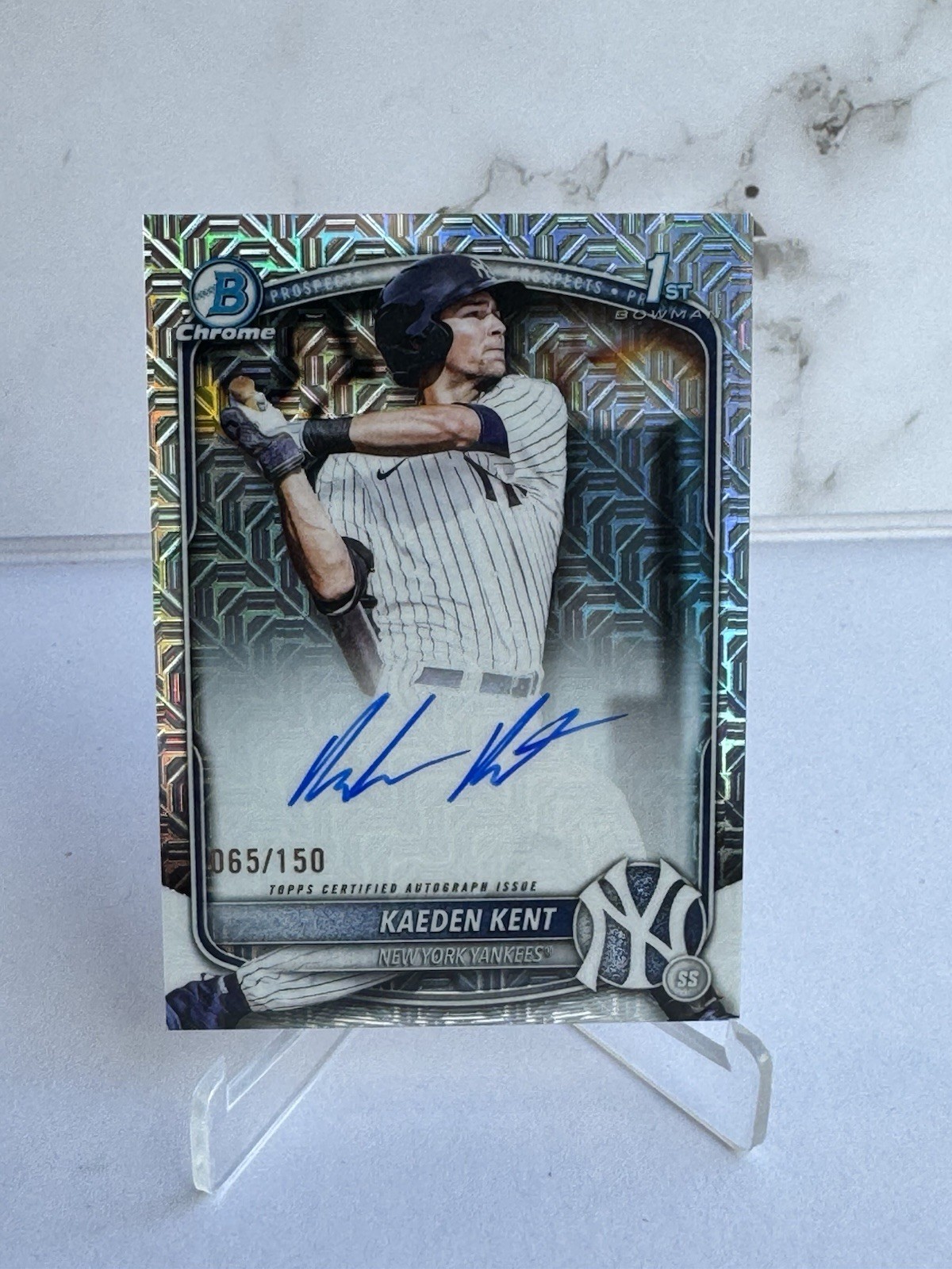 2025 Bowman Draft Kaeden Kent Chrome Auto HTA Choice Refractor 1st #/150 Yankees