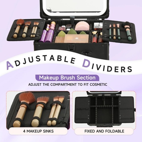 Makeup Box with LED Mirror & Aluminum Frame, Compact Multi-Layer Cosmetic Org... - Picture 7 of 8