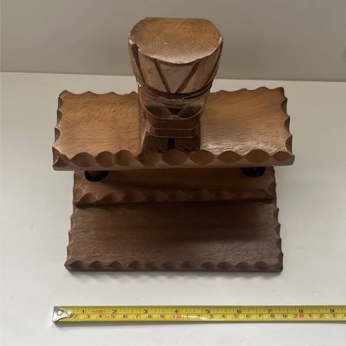 Vtg Hand Carved Wood Hawaiian Tiki Napkin Holder W/ Statue Talarico MCM Bar - Bild 11 von 12