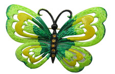 Enamel Large Green Yellow Butterfly Brooch Pin Rhinestone Accents MCM Vintage