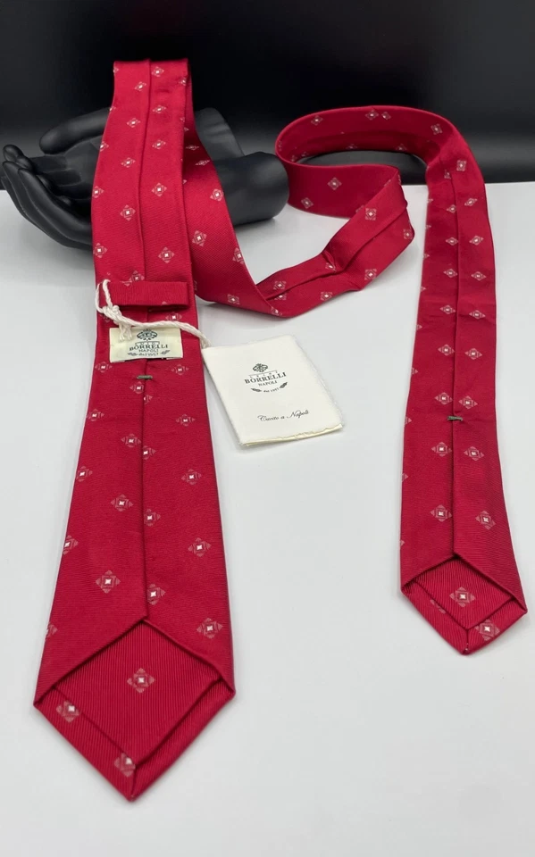 Corbata 100 % seda LUIGI BORRELLI Napoli para hombre ~ roja ~ geométrica ~ ¡Hecha en Italia! Foto 3 de 4