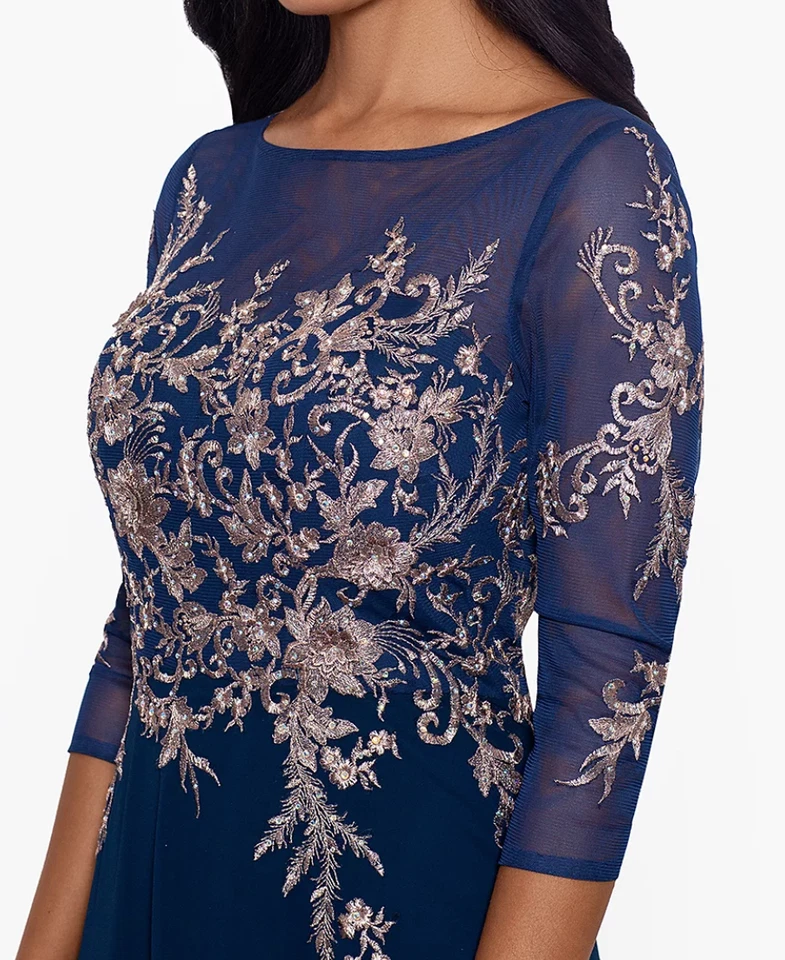 Vestido Betsy & Adam de malha bordada floral manga 3/4 US$ 299, MARINHO, TAMANHO-4 - Imagem 3 de 4