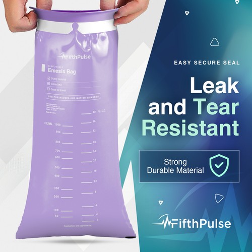 Bolsas FifthPulse Emesis - desechables, sin fugas, portátiles (1000 ml) 20 piezas - lavanda - Imagen 3 de 8