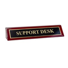Rosewood Desk Name Plate 'Support Desk', 2" x 8", Black/Gold Plate